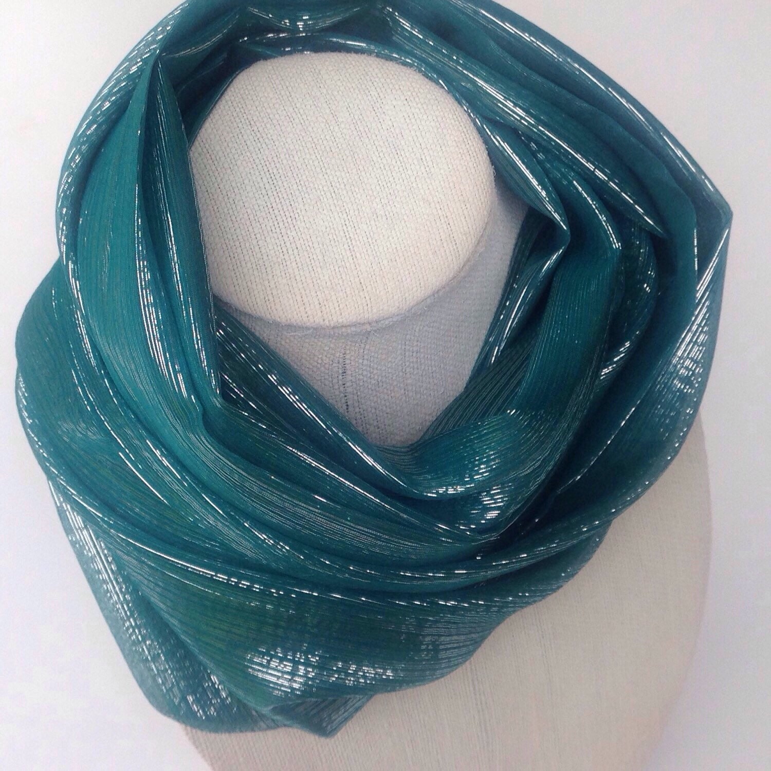 Teal silk scarf Jade sparkly long scarf Birthday gift