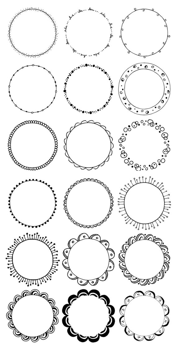 36 Hand Drawn Decorative Round Frames Circle Borders Floral