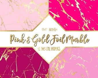 Pink & Gold Foil Marble Digital Papers - gold marble, glitter, pink marble, marble digital paper, marble texture, scrapbooking, invitations