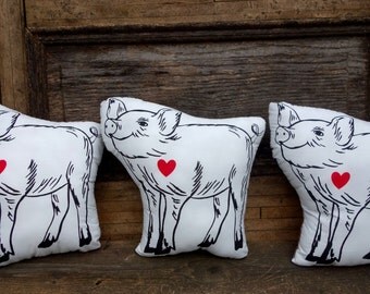 Handmade Piglet Pillow, Screenprint Pillow,