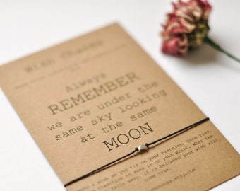 Long Distance Bracelet Card, Best Friend Long Distance Bracelet, Moon Bracelet, Long Distance Relationship Card, I Miss You Card, Moon Quote
