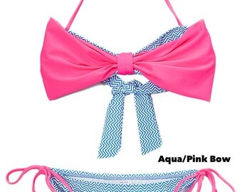 Girls' Bow Bandeau Bikini, Girls' Swimwear, Swimsuit, Bathing Suit, Bikini for Girls, Bikini Top and Bottom, Bow Bandeau