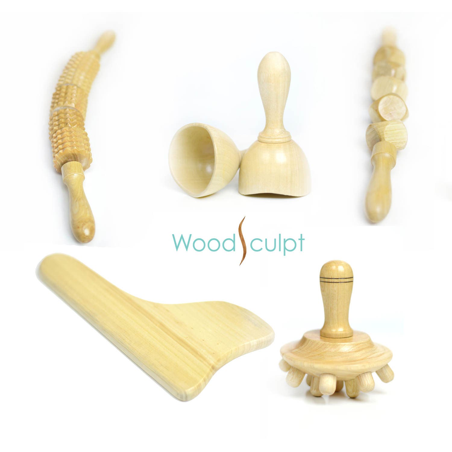 Wooden Massage Therapy Kit set of 5 Maderoterapia Kit