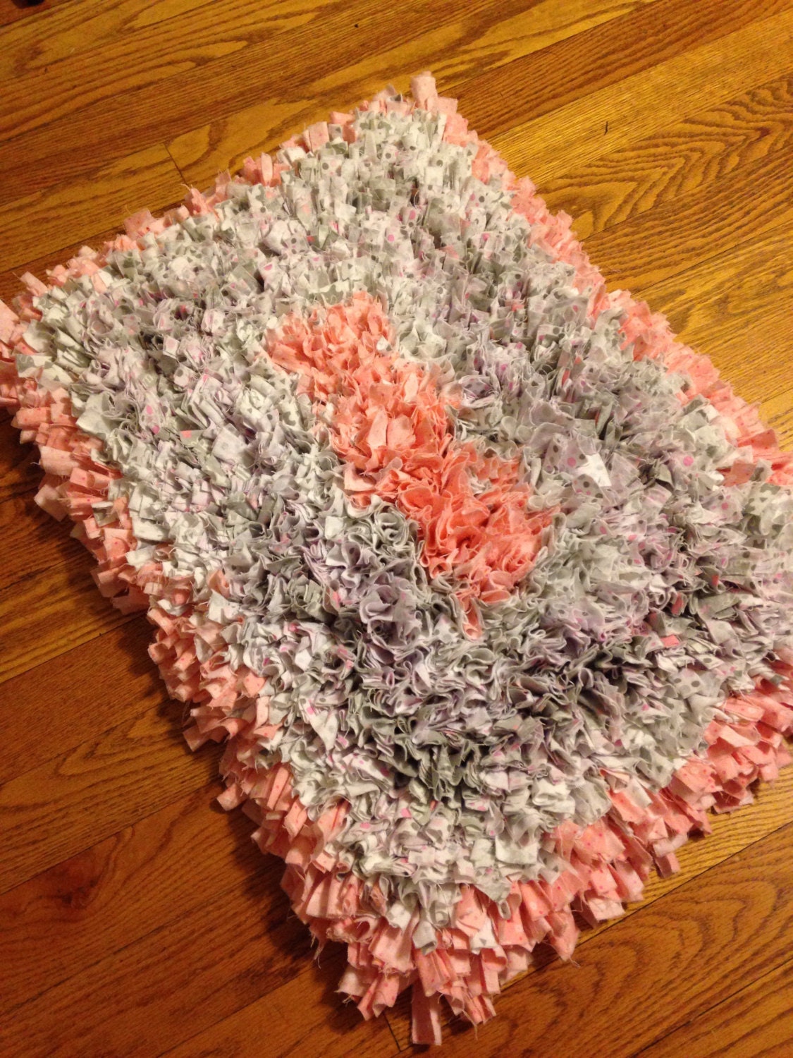 Handcrafted Shag Rag Rug for Baby or Girls Room Pink Gray