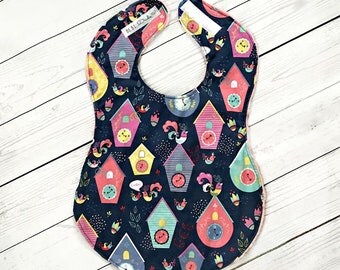 Full Coverage Baby Bib/ Burp Cloth- Birdhouses-Spring