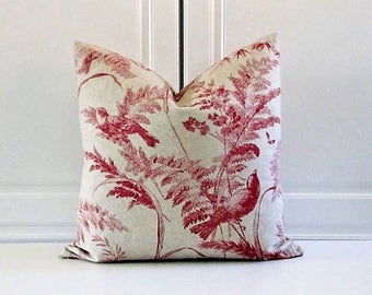 Decorative Pillow Cover- Red Birds on Linen