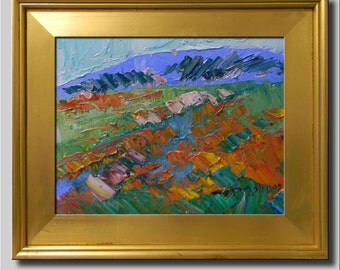 Plein Air Landscape Painting, Impressionist Oil Painting, Landscape, Flower Field, Orange Painting, Abstract Painting