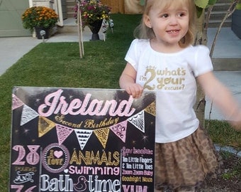 SALE Pink and Gold First Birthday Chalkboard Poster Girl Flags 1st Birthday Chalk Board Sparkle Girl or Boy Custom
