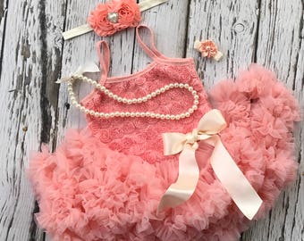 Tutu dress. Baby girl 1st birthday outfit. First birthday. Baby tutu. Peach birthday outfit. 2nd birthday outfit, Toddler tutu dress