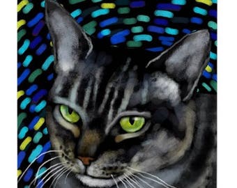 GREY TABBY CAT Art Ceramic Tile Coaster