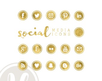 Social Media Icons - Social Media Icon SetGold Foil Icons, Instant Download, Round Social Media Icons, Blog Buttons, Social Media Buttons