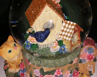 Cat Musical Globe Birdhouse Musical snow globe Vintage Snow globe