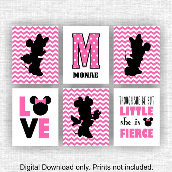 Items similar to Minnie Mouse and Monogram Wall Art, Love, Though She