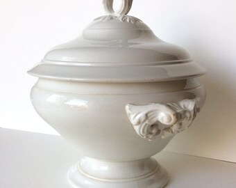 White ironstone. French antique white tureen. Ironstone tureen. French ironstone. White tureen. Tea stained ironstone. Ironstone French.
