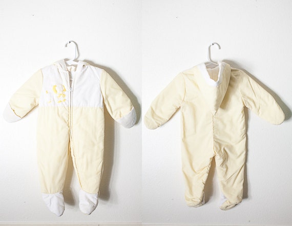 Vintage Quiltex Snowsuit | Vintage Unisex Quilted Parka Retro Baby Romper Boys Girls Playsuit One Piece Embroidered Puppy 80s Kids Clothing