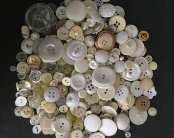 Vintage Plastic Buttons - Large Lot of White and Ivory