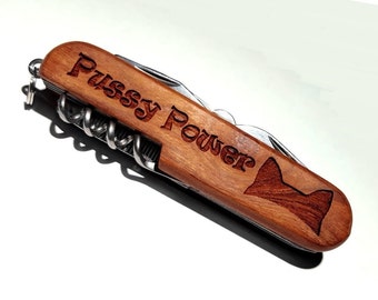 Pussy Power Engraved Pocket Knife Personalized Gift Pussy Hat Logo Womens Rights Feminism Gay Pride Lesbian LGBT Dump Trump Womans Rights