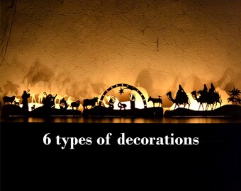 Nativity set Christmas decorations Christmas lights Christmas ornaments Window decor Fireplace decor Wooden candlestick Christmas gifts