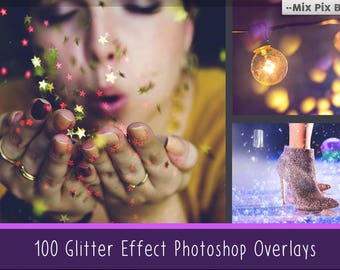 Glitter Effect Photo Overlays, Blowing Glitter Photoshop Overlays, Confetti Photo layer, fairy dust effect, glitter overlay, bokeh overlay