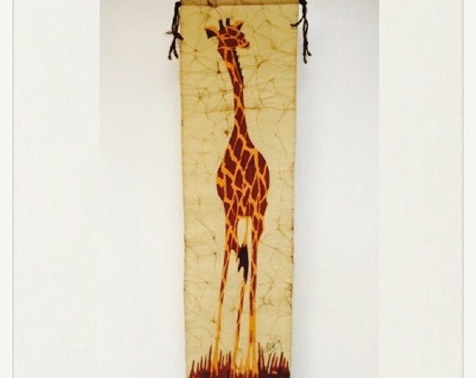 Storewide 25% Off SALE Large Vintage African Safari Wildlife Giraffe Woven Wall Tapestry Art Featuring Original Artist Signature