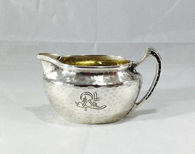 Storewide 25% Off SALE Vintage Sterling Silver Tiffany & Co Hammered Coffee Cream Server Featuring Gold Washed Interior With Monogrammed Des