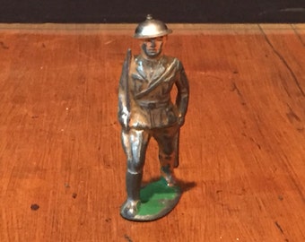Antique Vintage BARCLAY Lead Toy Soldier Officer Marching with Sword Tin Helmet