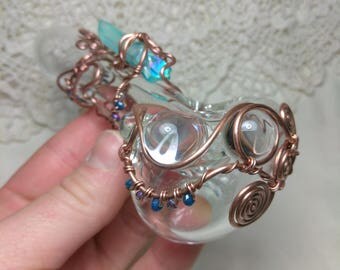 Copper & Teal Aura Crystal Pipe