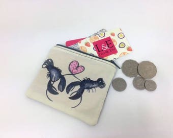 Lobster Love linen coin purse