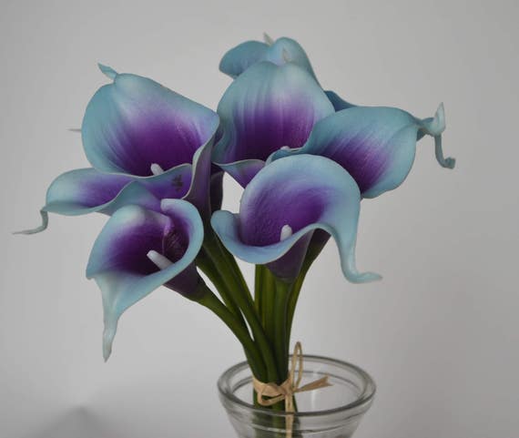 Blue Purple Picasso Calla Lilies Stems Real Touch Flowers