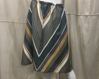 Skirt SALE 70s Chevron Boho Midi Skirt, Medium, Sandstone Titanium Grey Striped
