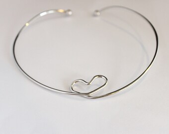 White gold plated heart choker necklace, white gold plated love necklace, heart choker necklace, love choker necklace, valentine gift
