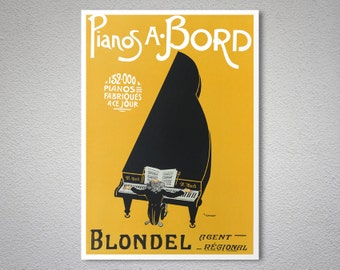 Pianos A. Bord Blondel Vintage Entertainment Poster - Poster Print, Sticker or Canvas Print