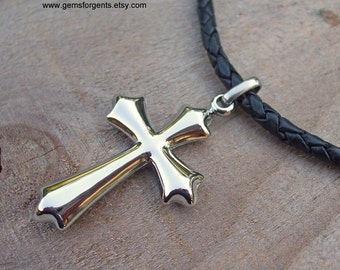 Mens Cross Necklace Mens Leather Necklace Cross Pendant