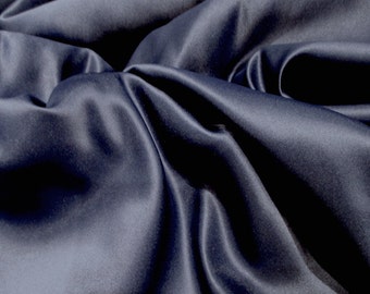 JN00075 Navy 84 Matte Satin Lamour Peau de Soie Elegant Heavy Drape Soft Smooth 100%Charmuese Polyester 58/60"Fabric By The 1 Yard