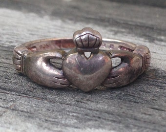 Titanium Celtic Irish Claddagh Ring Hands Clasping a Heart