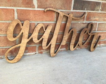 Gather Sign (You Pick The Color), Rustic Farmhouse Chic, Wooden Letters, Home Decor, Wooden Phrase, Shelf Sign