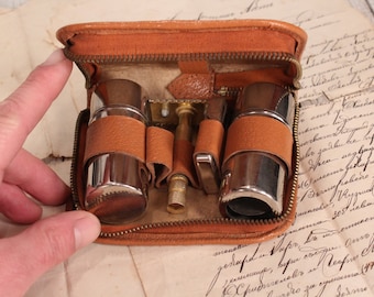 Shaving accessories - Men's shaving kit - Vintage men's shaving kit - Travel shaving kit in leather case - Compact shaving set -Gift for him