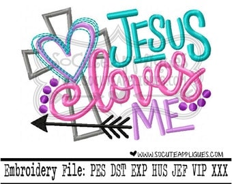 Easter Embroidery design 4x4 5x7 6x10 Jesus loves Me, Christian Embroidery sayings, socuteappliques, Cross embroidery, Jesus loves me