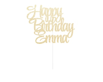 Custom Happy Birthday Cake Topper Gold or Any Color - Party Supplies