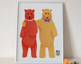 Lamina Papa and Mama bear, the teddy bears of Marta Comas Illustration collection