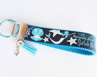 Mermaid Key Fob - Mermaid Kisses Key Fob - Mermaid Kisses Starfish Wishes Keychain - Clam Shell Key Fob - Ocean theme Key Fob - Nautical