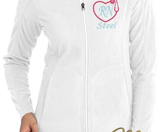 Monogram Stethoscope Fleece Jacket - Nurse Fleece Full Zip Jacket - RN Monogram Apparel - Grey Jacket - Plus Size Jacket