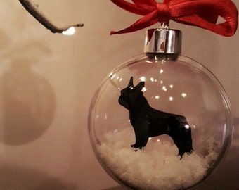 French Bulldog Silhouette in the Snow Acrylic Bauble can be Personalised