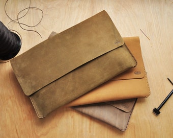 Personalised Simple Earth Green Leather Clutch / Leather Handbag / Carry All / Purse