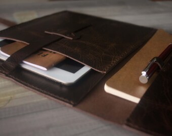 Kindle Paperwhite Case Kobo Sleeve, Nook Glowlight Case, Leather Portfolio, 100% hand stitched / genuine leather, Custom All e-READERS