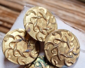 Set of Four French antique Art Deco enamel blank buttons, brass round, costume, jewellery supplies, sewing project