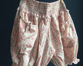 Ruffled BLOOMERS women's clothing, pretty pink floral vintage fabric, women's pajamas, womens bloomers 1920s pockets Victorian inspired
