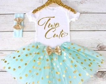 Two Cute. 2nd Birthday Outfit. Girls Birthday Outfit. Birthday Shirt. Birthday Tutu Outfit. Birthday Girl. 2nd birthday S2 2BD (AQUA)