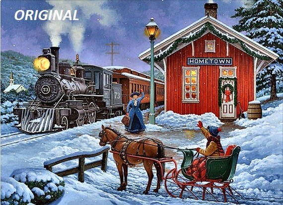 Victorian Winter Train Station&hellip; Counted Cross Stitch