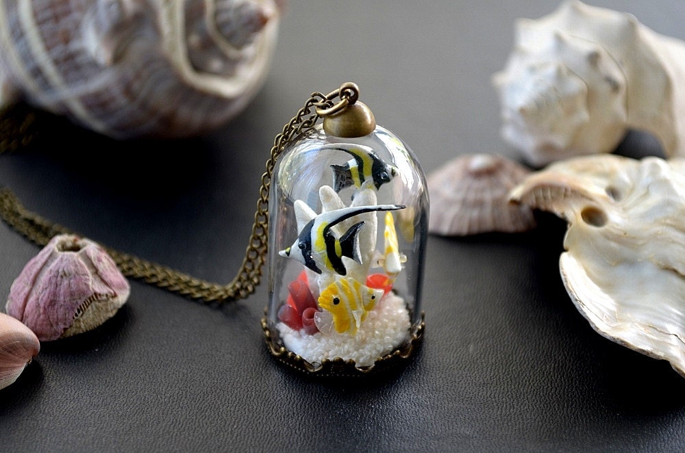 Miniature coral reef necklace ocean jewelry sea pendant
